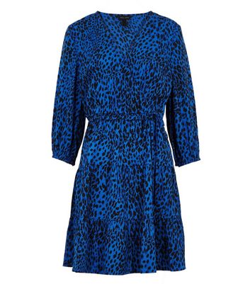 Blue Leopard Print Tiered Wrap Dress ...